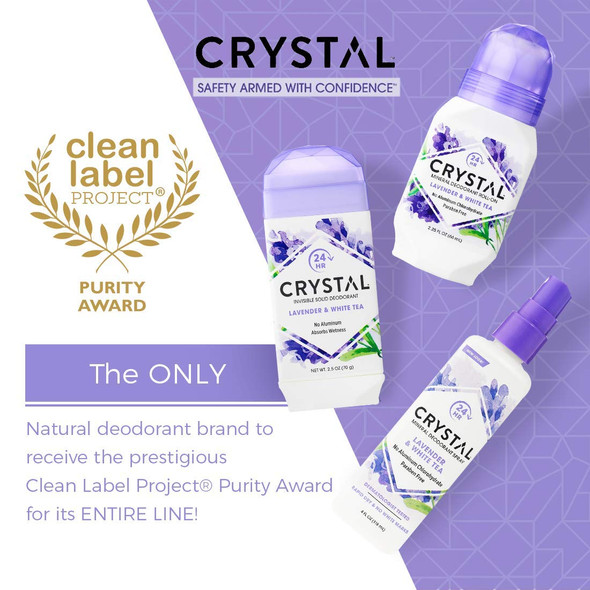 CRYSTAL Mineral Deodorant Spray Body Deodorant With 24Hour Odor Protection Lavender  White Tea Spray NonStaining Aluminum Chloride  Paraben Free 4 FL OZ  Pack of 2