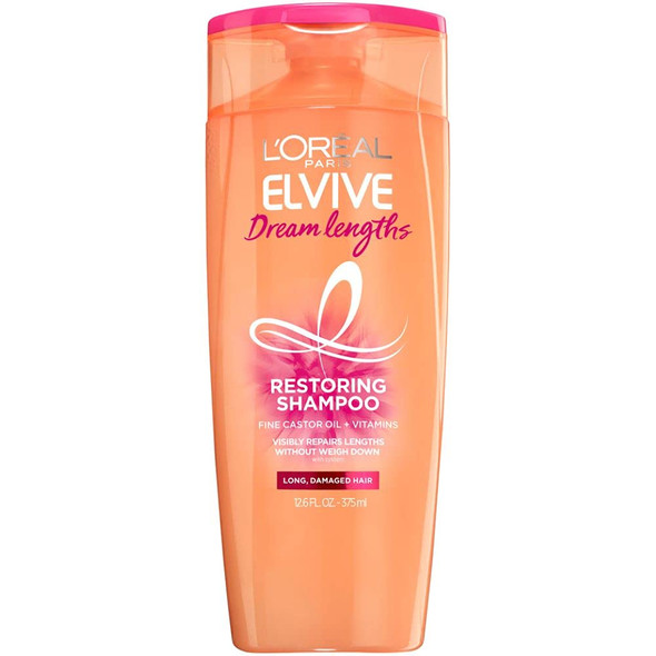 L'Oreal Paris Elvive Dream Lengths Restoring Shampoo with Fine Castor Oil and Vitamins B3 and B5 for Long, Damaged Hair, Visibly Repairs Damage Without Weighdown With System, 12.6 Fl; Oz