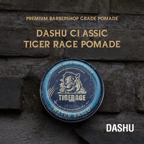 DASHU Classic Tiger Rage Pomade Water Based 5.68oz  Strong Hold  High Shine for Hairstyling White