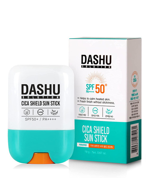 DASHU Solution Cica Shield Sun Stick .67oz  Face sun stick SPF 50 UVA/UVB face  body protection for sensitive skin Nongreasy sunscreen stick Sun blocker