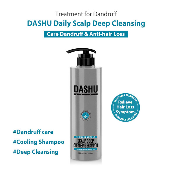 DASHU Daily Scalp Deep Cleansing Shampoo 16.9fl oz  Antidadruff Prevent hair loss Cooling effect pH balanced Scalp care Relief of itchy