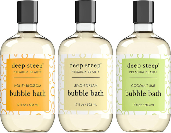 Deep Steep Bubble Bath Bundle Pack 1 Each Lemon Cream Coconut Lime Honey Blossom 17 Ounce Pack of 3
