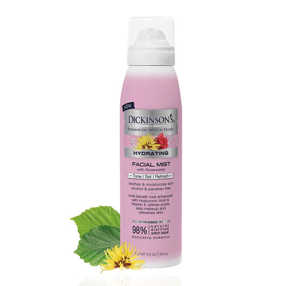 Dickinsons Enhanced Witch Hazel Hydrating Mist with Rosewater Alcohol Free 98 Natural Formula 3.5 Fl. Oz.