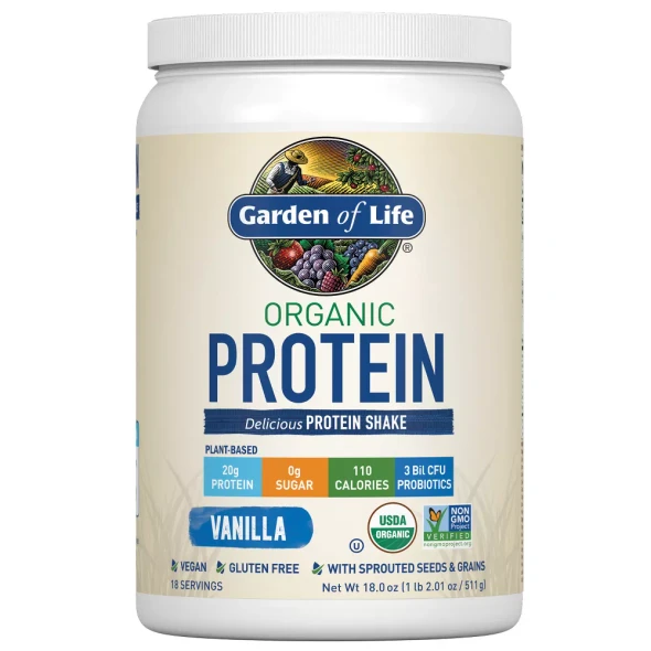 Garden of Life Organic Vegan Protein Plant Based Powder  Vanilla  19.05oz Certified Gluten Free Non GMO Dairy Free 20g Protein Per Serving
