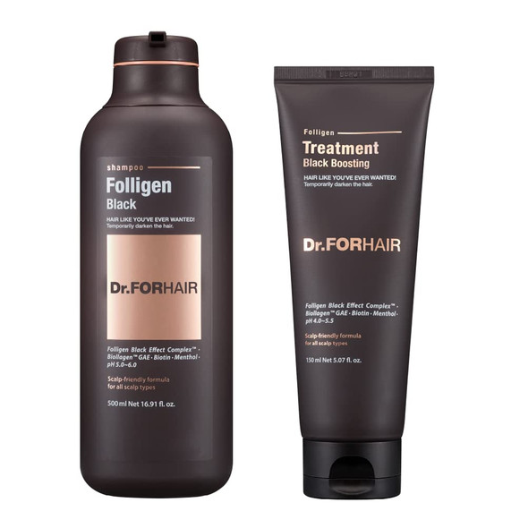 Dr.FORHAIR Folligen Black Shampoo  Folligen Black Boosting Treatment  Folligen Black Effect Complex  Gradually Darken the Hair  Help Alleviate Hair loss Symptoms