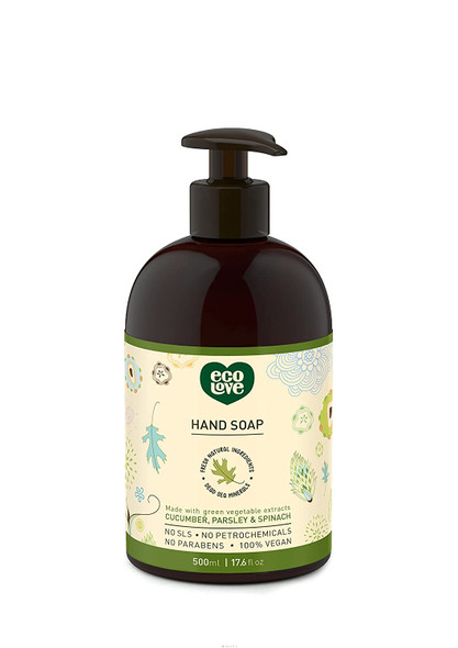 ecoLove  Natural and Organic Liquid Hand Soap  Organic Cucumber Spinach  Parsley  No SLS or Parabens  Vegan and CrueltyFree Hand Soap 17.6 oz