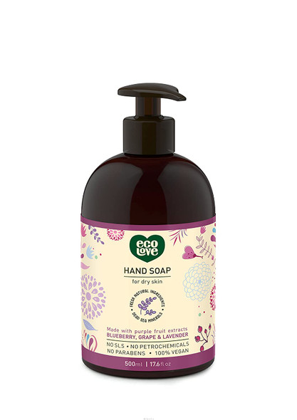 ecoLove  Natural Liquid Hand Soap  Organic Blueberry Grape  Lavender  No SLS or Parabens  Vegan and CrueltyFree Hand Soap 17.6 oz