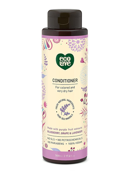ecoLove  Natural Conditioner for Dry Damaged Hair and Color Treated Hair  With Natural Lavender Extract  No SLS or Parabens  Vegan and CrueltyFree 17.6 oz.