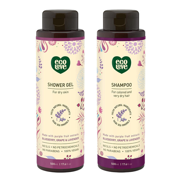 ecoLove  Natural Shampoo for Dry Damaged Hair and Color Treated Hair  Natural Moisturizing Body Wash  With Organic Lavender Extract   No SLS or Parabens  Vegan and CrueltyFree 17.6 oz