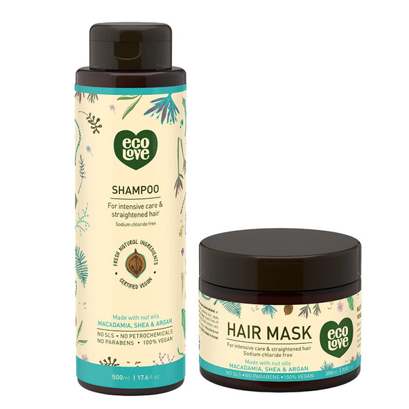 ecoLove Deep Conditioning Hair Mask  Natural Shampoo for Chemically Straightened Hair and Dry Damaged Hair Natural Macadamia Shea Argan Oil  No SLS or Parabens Vegan and CrueltyFree. 11.8 oz