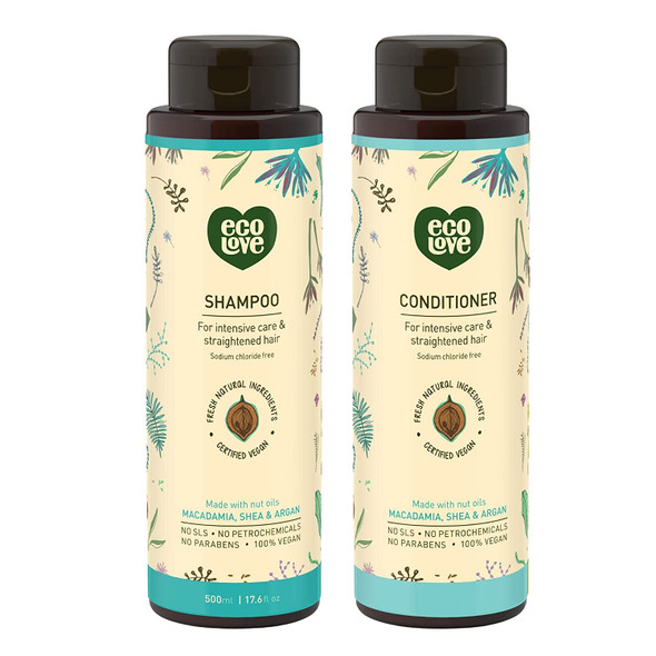 ecoLove  Natural Shampoo  Conditioning Set for Chemically Straightened Hair and Dry Damaged Hair  No SLS or Parabens  With Natural Moroccan Oil Extract  Vegan and CrueltyFree Hair Treatment 17.