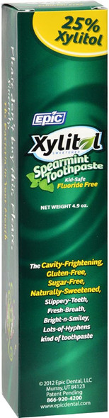 Epic Dental Spearmint Toothpaste  Fluoride Free  4.9 oz