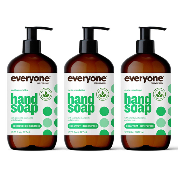 Everyone Liquid Hand Soap 12.75 Ounce Pack of 3 Spearmint and Lemongrass PlantBased Cleanser with Pure Essential Oils Packaging May Vary