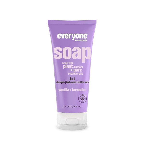 Everyone 3in1 Soap Travel Size Body Wash Bubble Bath and Shampoo Vanilla and Lavender 2 Fl. Oz Pack of 12