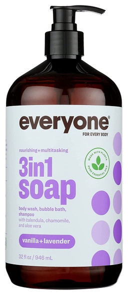 Everyone Nourishing  Multitasking 3in1 Soap Vanilla  Lavender Shampoo Body Wash  Bubble Bath 32 Fl Oz