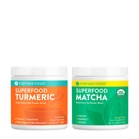 Further Food Superfood Blends Bundle  Superfood Turmeric Golden Milk Powder and Superfood Matcha Organic Green Tea Matcha Powder