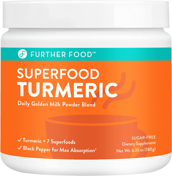 Further Food Superfood Turmeric Golden Milk Powder Boosted with 7 Superfoods  Adaptogens  PlantBased SugarFree NonGMO 90 Servings