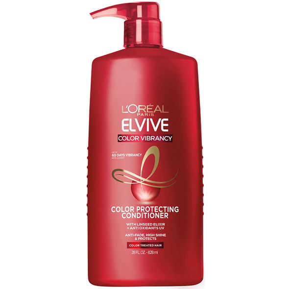 L'Oreal Paris Elvive Color Vibrancy Protecting Conditioner, for Color Treated Hair, Conditioner with Linseed Elixir and Anti-Oxidants, for Anti-Fade, High Shine, and Color Protection, 28 Fl Oz