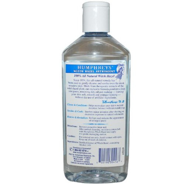 Humphreys Witch Hazel Natural Astringent for Face  Body  8 Oz