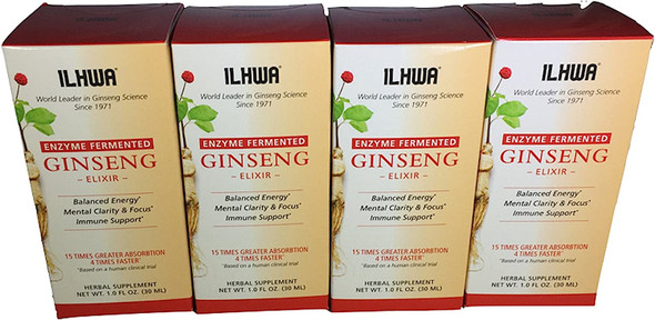 ILHWA Fermented Panax Korean Ginseng Liquid Extract  Highest Efficacy Ginseng 12 Ginsenoside 23 time More Ginsenosides Than Red Panax Ginseng  4 Pack of 1 Ounce 30 Milliliter 60 Servings