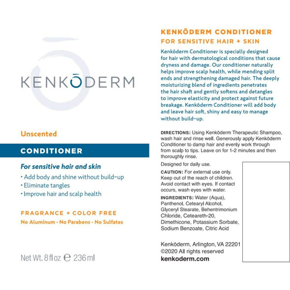 Kenkoderm Conditioner for Sensitive Hair and Skin  8 oz  1 Tube  Dermatologist Developed  Fragrance  Color Free