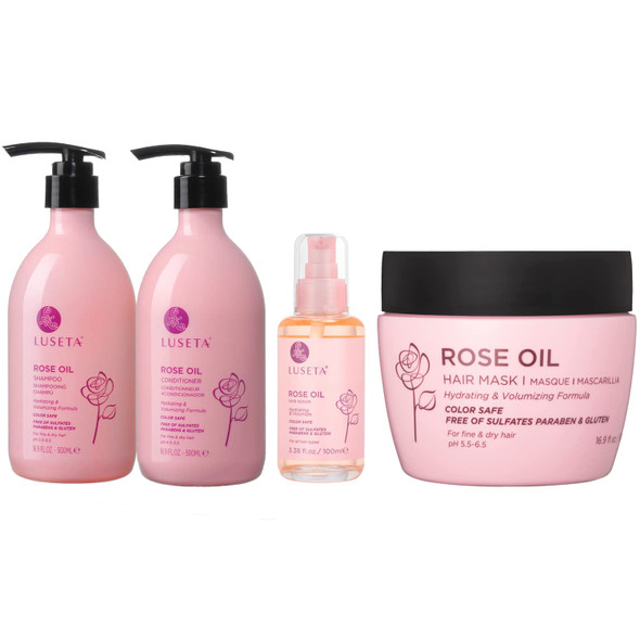 Luseta Rose Oil Shampoo and Conditioner Set  Hydrating Hair Oil  Moisture Hair Mask
