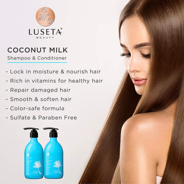 Luseta Coconut Milk Shampoo Nourishing  Moisturizing Hair Sulfate  Paraben Free Keratin  Color Safe 16.9oz Each