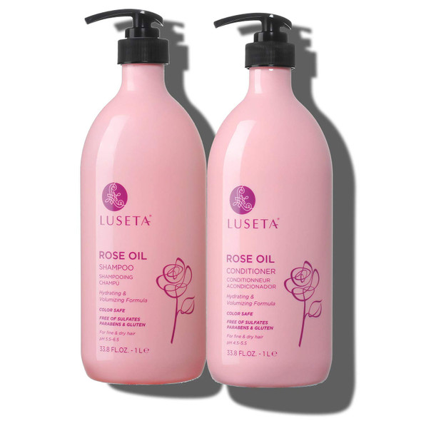 Luseta Rose Oil Shampoo and Conditioner Set for Fine and Dry Hair 2x33.8oz