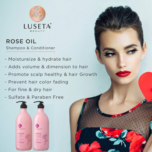 Luseta Rose Oil Shampoo and Conditioner Set for Fine and Dry Hair 2x33.8oz