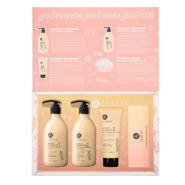 Luseta Perfect Bonding Haircare Set Shampoo  Conditioner with Leavein Cream  Shower Cap Bond Strengthening  Color Longevity for All Hair Type 4 pcs set