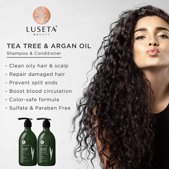 Luseta Tea Tree Shampoo with Argan Oil 16.9 Fl oz ClarifyingHydrating and Fighting Dandruff and Itchy Scalp  For Damaged and Oil Hair  Sulfate and Paraben Free for Men and Women