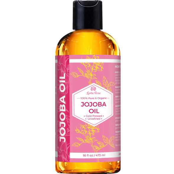 Jojoba Oil by Leven Rose Pure Cold Pressed Natural Unrefined Moisturizer for Skin Hair and Nails 16 Fl. oz