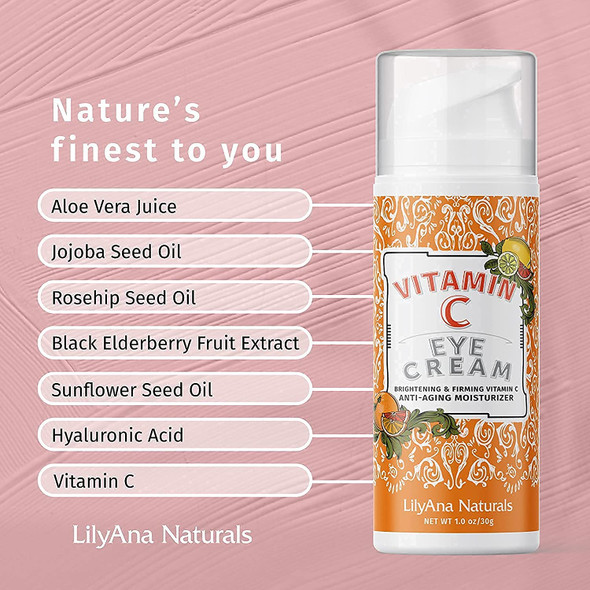 LilyAna Naturals C Plus Vitamin C Eye Cream 1 Oz and Vitamin C Serum 1 Oz Bundle  AntiAging Cream for your Eyes and Face Serum with Hyaluronic Acid and Vitamin E Reduces Age Spots and Sun Damage