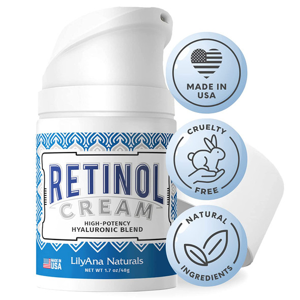 LilyAna Naturals Retinol Cream for Face  Made in USA Retinol Cream Anti Aging Cream Retinol Moisturizer for Face and Neck Wrinkle Cream for Face Retinol Complex  1.7oz