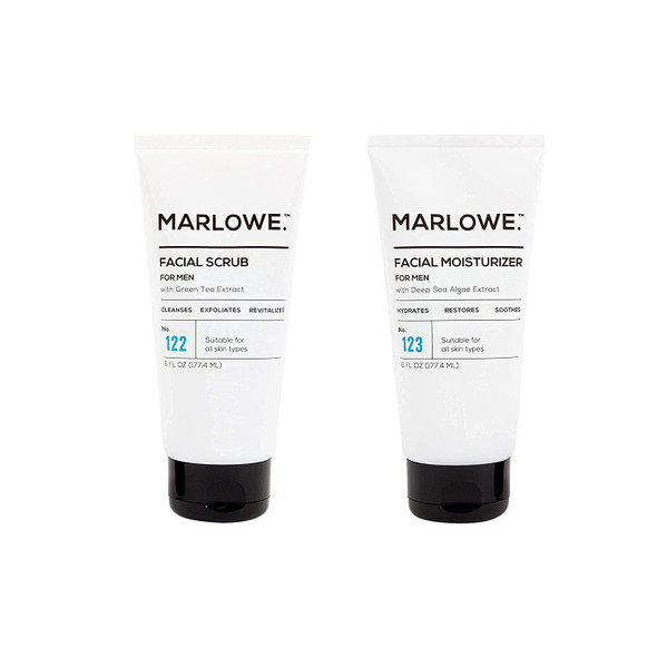 MARLOWE. No. 123 Mens Facial Moisturizer and No. 122 Mens Facial Scrub Skincare Pack  Exfoliating Face Wash and Lightweight Daily Face Cream  Suitable for Dry and Oily Skin  Natural Ingredients