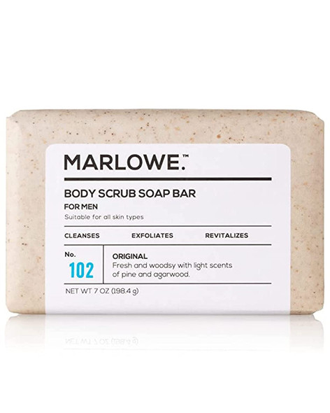 MARLOWE. No. 102 Mens Body Scrub Soap 7 oz  Best Exfoliating Bar for Men  Made with Natural Ingredients  Green Tea Extract  Amazing Scent