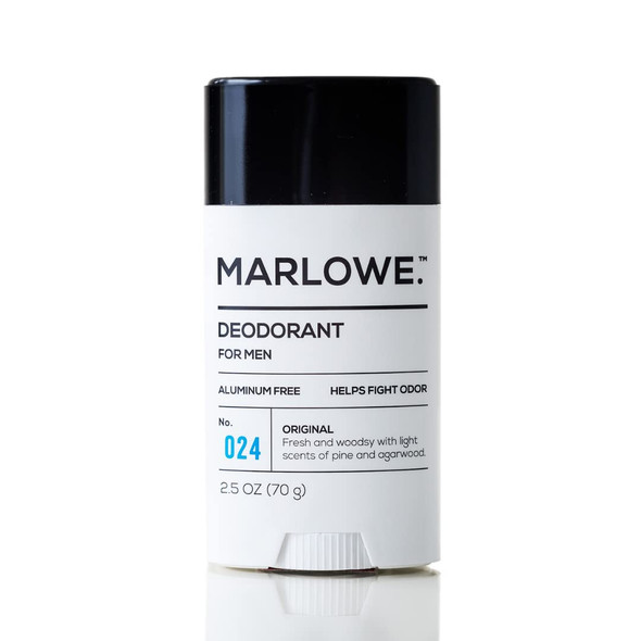 MARLOWE. No. 024 Natural Deodorant for Men 2.5oz  Aluminum Free Stick  Made with Coconut Oil Shea Butter Jojoba  Only NoNonsense Ingredients that Work Best  Fresh  Woodsy Scent
