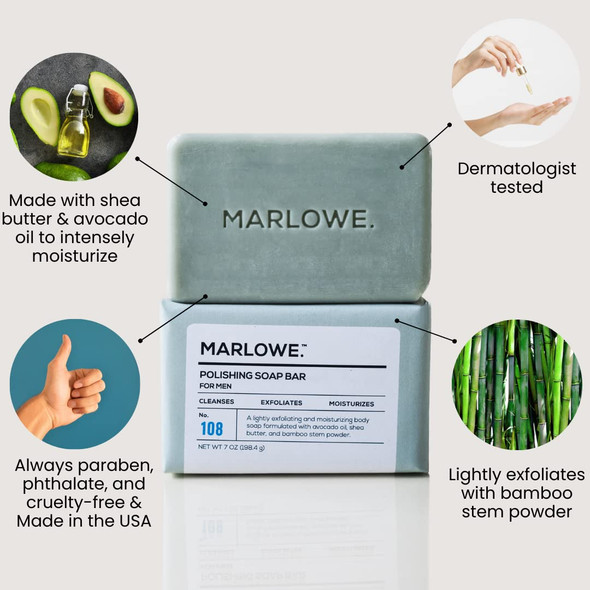 MARLOWE. No. 108 Polishing Soap Bar  Best Cleansing  Moisturizing Bar for Men