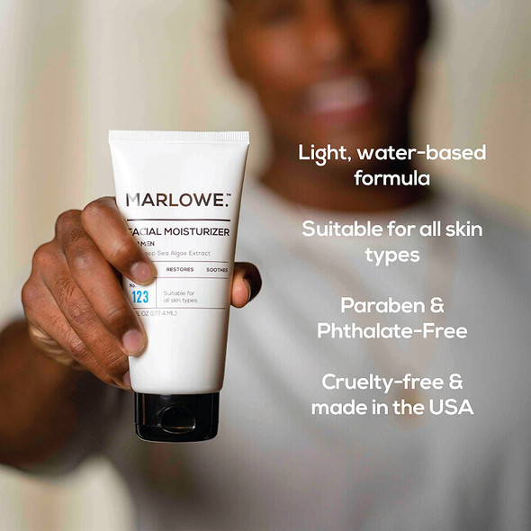 MARLOWE. No. 123 Mens Facial Moisturizer 6 oz  Lightweight Daily Face Lotion for Men  Best for All Skin Types  Includes Natural Extracts to Hydrate Soothe  Restore