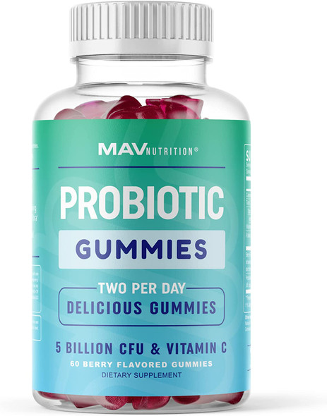 Probiotic Gummies with Vitamin C and Folic Acid  5 Billion CFU Probiotics  Gut Health Digestion  Immune System Support  60 Gluten Free NonGMO Gummies