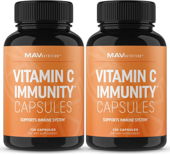 MAV NUTRITION Vitamin C Capsules  for Immune Support  NonGMO Gluten Free Vegan  Vegetarian Friendly  Vitamin C as Ascorbic Acid 500mg per Capsule 2000mg per Serving 2 Pack