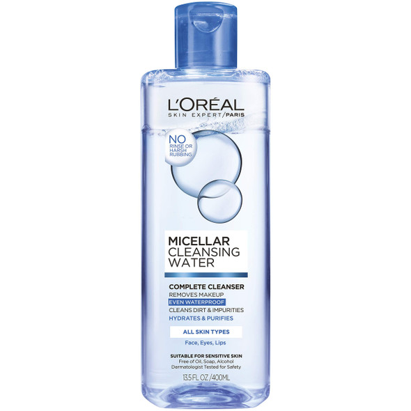 L'Oreal Paris Skincare Micellar Cleansing Water Complete Cleanser to Remove Makeup, Gentle Cleanser, Makeup Remover, 13.5 Fl Oz