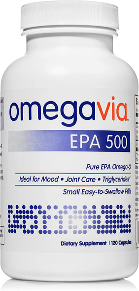 OmegaVia EPA 500 Omega3 Fish Oil 120 Capsules 500 mg EPA/Pill HighPurity EPA Formula Triglyceride Form IFOS 5Star Certified w/ Fish Gelatin Capsule GlutenFree NonGMO