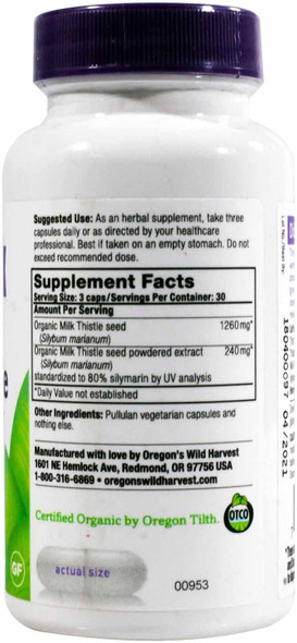 Oregons Wild Harvest Milk Thistle Organic  90 caps