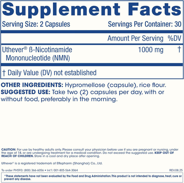 ProHealth Longevity NMN Pro 1000 Enhanced Absorption  Uthever Brand  Stabilized UltraPure Pharmaceutical Grade NMN to Boost NAD 60 Capsules 1000 mg per 2 Capsule Serving