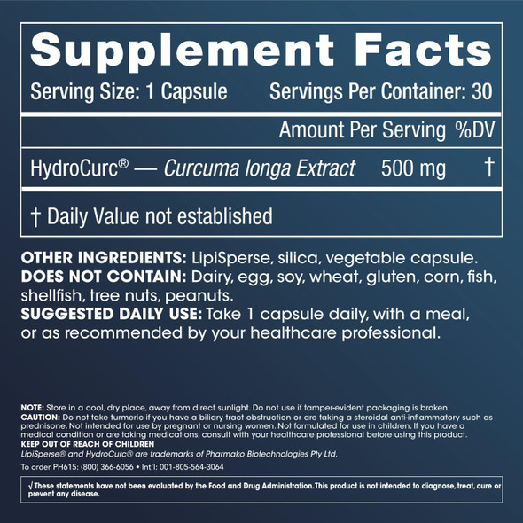 ProHealth Longevity HydroCurc 500 mg 30 Veggie Capsules
