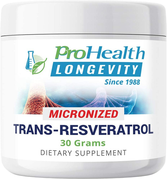 ProHealth Longevity Micronized Trans Resveratrol Powder 30 Grams  98 Pure Pharmaceutical Grade 1000 mg per Scoop Superior Absorption and Bioavailability