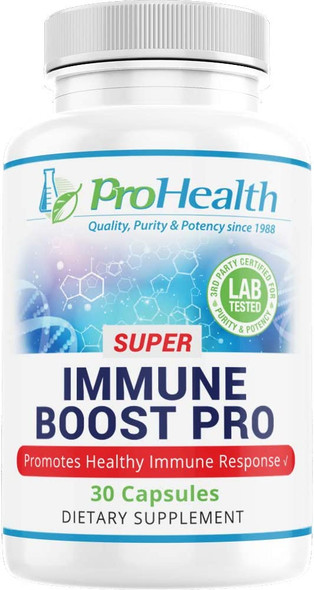 Super Immune Boost Pro 30 Capsules by ProHealth  Vitamin D3 C Zinc  Herbal Immunity Blend Bee Propolis Echinacea Elderberry Astragalus Ginger Ginseng Garlic