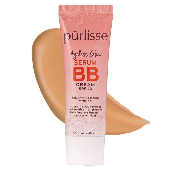 purlisse Ageless Glow Serum BB Cream SPF 40  Clean  CrueltyFree Full  Flawless Coverage Hydrates with Collagen  Medium Golden 1.4oz