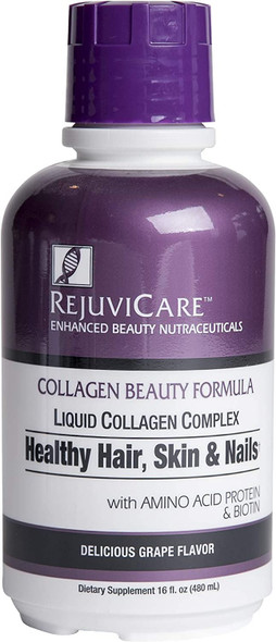 Rejuvicare Liquid Collagen Beauty Formula with Amino Acids Protein and Biotin Delicious Grape Flavor Purple 16 oz 32 servings